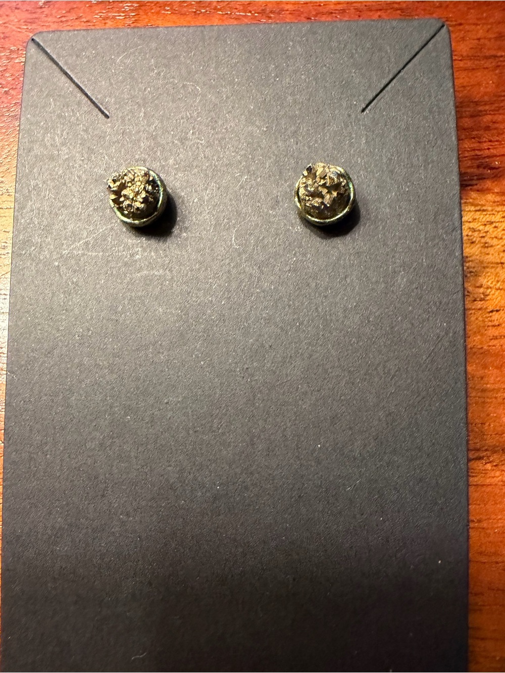 Raw Pyrite Cluster Stud Earrings – Black & Gold Tone – Natural Stone